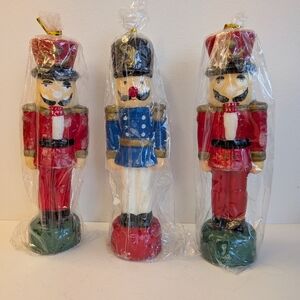 Vintage Festive Nutcracker Soldier Shaped Candles, Set Of 3 Christmas Decor
